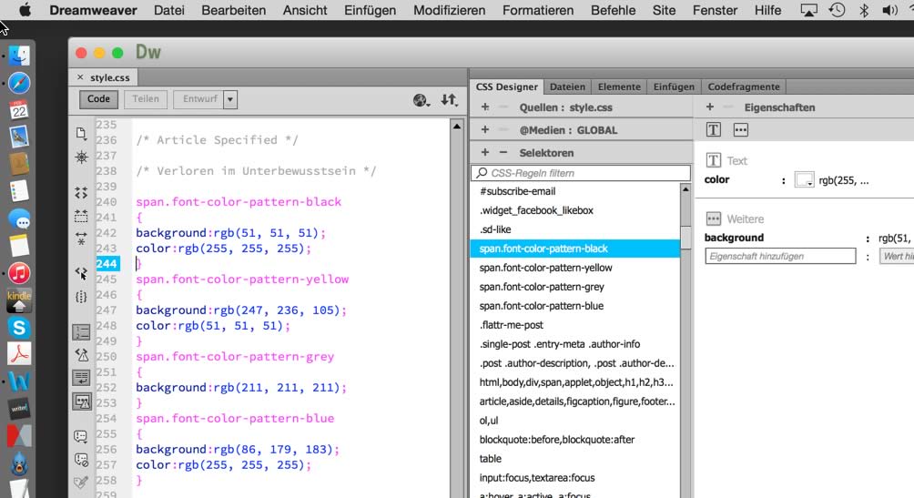 Screenshot: CSS Definitionen