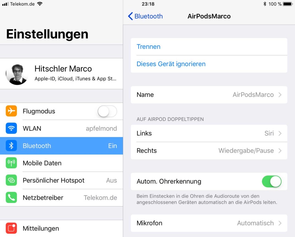 Screenshot: AirPods Einstellungen auf iOS