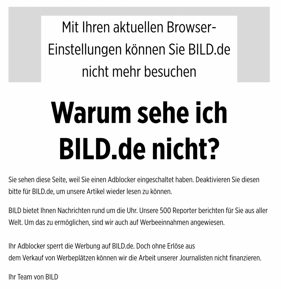 Adblocker BILD Zeitung