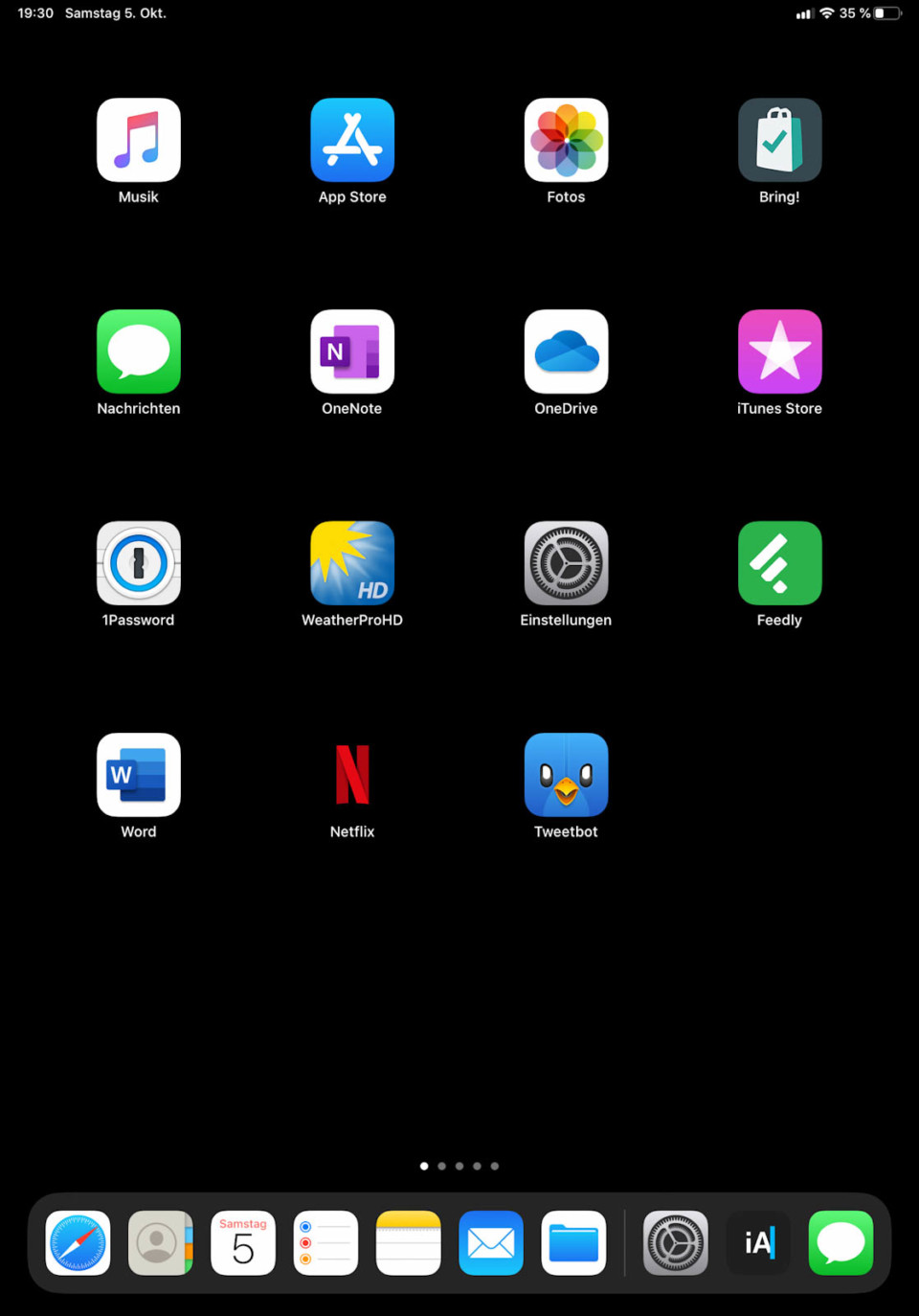 iPad: iOS Homescreen mit 4x5 Raster (hochkant)