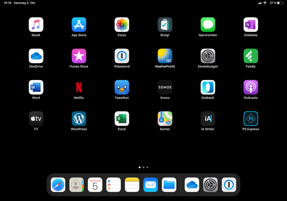 iPad: iPadOS Homescreen mit 6x5 Raster (quer)