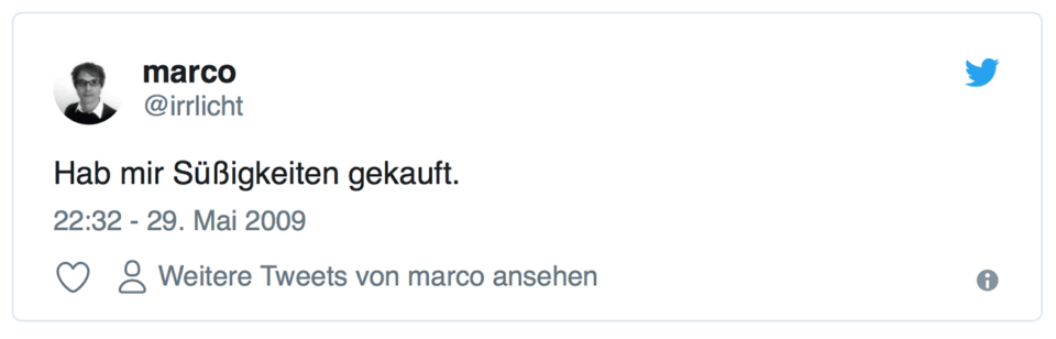 Tweet: Hab mir Süßigkeiten gekauft.