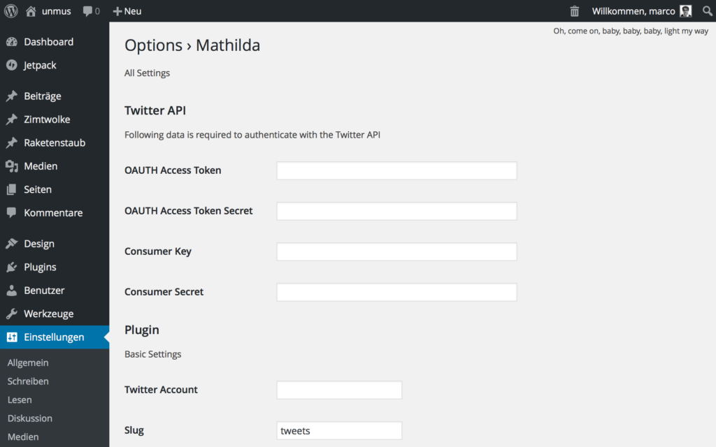 Screenshot: WordPress Plugin Mathilda Settings