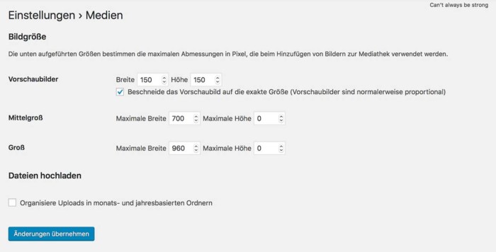 WordPress Einstellungen Medien